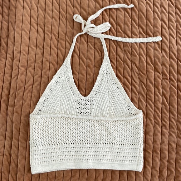 Aerie S cream crop crochet knit tank - Picture 2 of 5